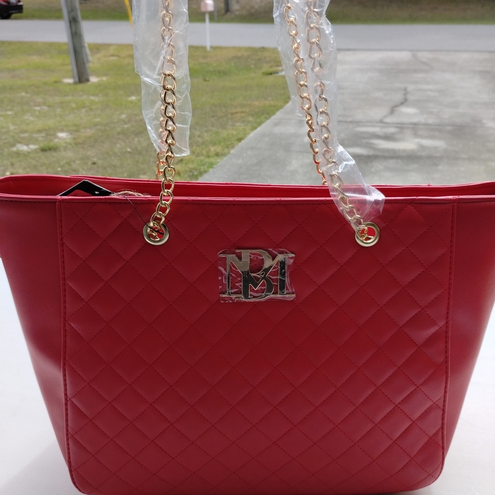Badgley Mischka Red Quilted Tote